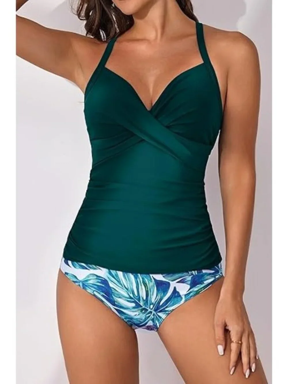 B2prity Size Large Tankini Set Two-Piece V-Neck High-Waisted Bikini Bottom